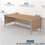 Mail flow desk modular is a perfect solution for literature fulfillment center strong aluminum framed console and variety of handles available wheels are available on all aluminum framed consoles 3 mail table depths available Communications Furniture