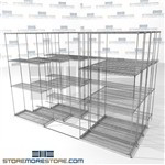 Four Deep High Capacity Wire Shelves military equipment storage quad lateral racks SMS-94-LAT-1436-32-Q overall size is 7965 inches wide x 9' 8" deep x 116 inches high