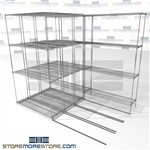 Four Deep Rolling Wire Racks rolling platform zinc medical wire shelves SMS-94-LAT-1442-21-Q overall size is 5046.6 inches wide x 7' 6" deep x 90 inches high