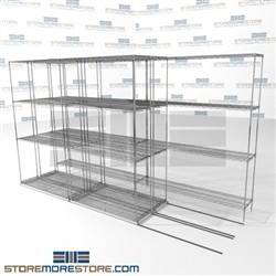 3 Deep High Capacity Wire Shelving manual push platform warehouse storage SMS-94-LAT-1442-32-T overall size is 5706 inches wide x 11' 2" deep x 134 inches high