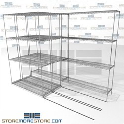 3 Deep Rolling Wire Shelves triple deep chrome wire shelving sliding track SMS-94-LAT-1448-21-T overall size is 3618.4 inches wide x 8' 6" deep x 102 inches high