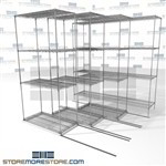 Quad Deep High Capacity Wire Racks 4 shelf moving wire racks automotive supply SMS-94-LAT-1836-21-Q overall size is 4878.1 inches wide x 6' 6" deep x 78 inches high