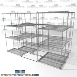 Three Deep Side To Side Wire Shelving all sizes available tools and equipment storage SMS-94-LAT-1836-32-T overall size is 5623.4 inches wide x 9' 8" deep x 116 inches high