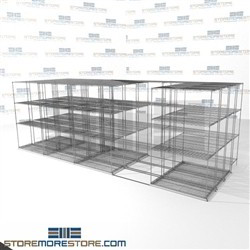 Quad Deep Rolling Wire Racking quad-store wheels on rails office storage SMS-94-LAT-1836-54-Q overall size is 14640.6 inches wide x 16' 1" deep x 193 inches high