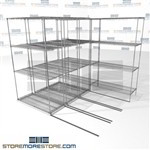 Four Deep High Density Wire Racks manual push platform warehouse storage SMS-94-LAT-1842-21-Q overall size is 5138.1 inches wide x 7' 6" deep x 90 inches high