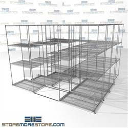 Four Deep Sliding Wire Shelves quad-lateral box storage chrome wire racks SMS-94-LAT-2136-32-Q overall size is 8386.5 inches wide x 9' 8" deep x 116 inches high