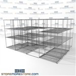 4 Deep Rolling Wire Shelving four Deep Sliding wire storage Racks SMS-94-LAT-2136-43-Q overall size is 11811.9 inches wide x 12' 11" deep x 155 inches high