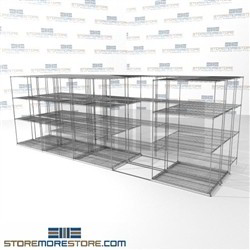 Three Deep High Density Wire Racks rolling track triple depth shelving SMS-94-LAT-2142-54-T overall size is 10965.6 inches wide x 18' 7" deep x 223 inches high