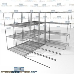 4 Deep Moving Wire Racks zinc wire shelves for medical use racks on rails SMS-94-LAT-2148-21-Q overall size is 5436.3 inches wide x 8' 6" deep x 102 inches high