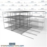 Quad Deep High Capacity Wire Shelves zinc wire shelves with rolling platform base SMS-94-LAT-2448-32-Q overall size is 9319.5 inches wide x 12' 8" deep x 152 inches high