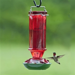 Vintage Red Glass Hummingbird Feeder, 16 oz