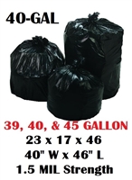 40 Gallon Trash Bags 40 Gal Garbage Bags Can Liners - 23 x 17 x 46 - 40"W x 46L" 1.5-MIL Gauge BLACK 100