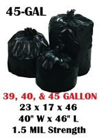 45 Gallon Trash Bags 45 Gal Garbage Bags Can Liners - 23 x 17 x 46 - 40"W x 46L" 1.5-MIL Gauge BLACK 100