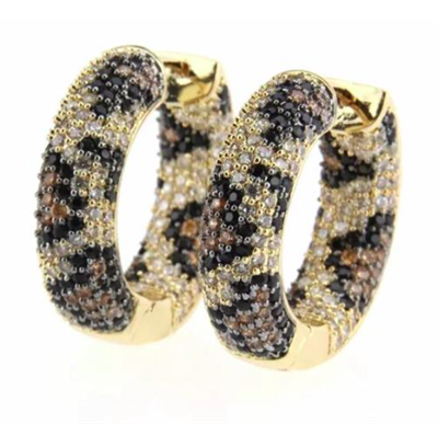 women's gold and leopard crystal hoop earrings