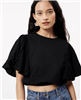 FRNCH Ciara Black Short Woven Top with Puff Sleeve
