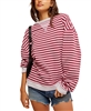 Free People Classic Striped Oversized Crewneck Sweatshirt Raspberry Combo