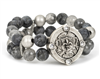 women's French Kande 7 3/4 stretch bracelet with black labradorite, cloudy quartz and silver 10 mm beads