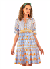 Women's periwinkle and orange print short dress.