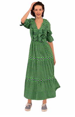 Women's long green print nylon dress
