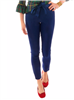 Women's navy blue flat front pull on pants in 27 inch inseam.