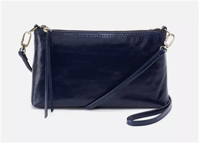 Women's polished nightshade blue leather crossbody handbag with top zip closure from HOBO handbags.