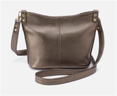 Women's pewter pebble leather crossbody handbag.