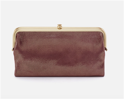 Women's buffed metallic leather clutch wallet with a  magnetic closure