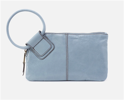 Women's HOBO Sable Clutch handbag in cornflower blue polished leather.