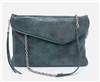 Women's grey buffed hide shoulder bag with a removable single leather and chain strap from HOBO bags