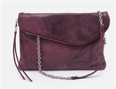 Women's plum buffed hide shoulder bag with a removable single leather and chain strap from HOBO bags