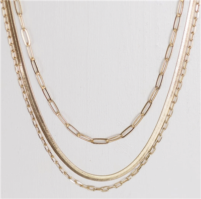 Women's 16 inch gold triple layer chain necklace with 2" extender.