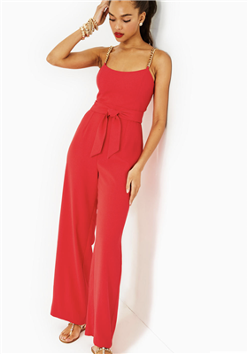 Women's red sleeveless jumpsuit