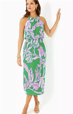 Lilly Pulitzer Gracelyn Halter Midi Dress Brazilian Green Salty Sandbar