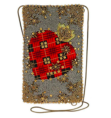 plaid heart beaded cross-body phone bag from Mary Frances