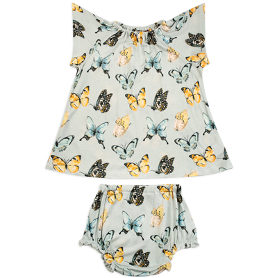 Baby bamboo dress & bloomer set in butterfly print.