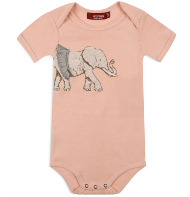 Baby organic cotton elephant appliquÃ© onesie.