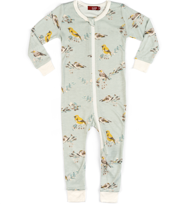baby Bamboo  zipper pajamas in "blue birds" print