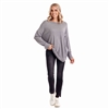 Women's speckled gray long sleeve sweater with single breast pocket and crew neck.