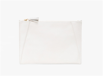 women's white leather flat clutch handbag