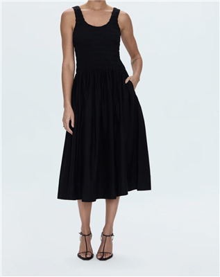 Pistola Alessia Cotton Smocked Drop Waist Dress Noir