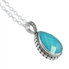 Sterling silver 2 strand beaded chain with turquoise tear drop pendant