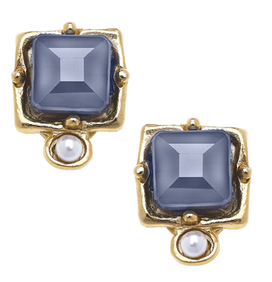 24K gold plate labradorite crystal stud with freshwater pearl