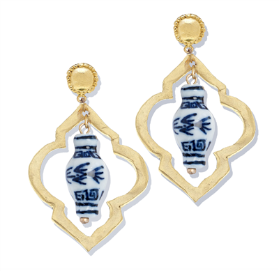 Women's Open Gold Earring with Porcelain