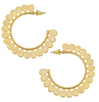 Ladies 24K gold plate raindrop hoop earrings.