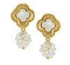 Ladies mother of pearl clover and  pearl cluster post earring