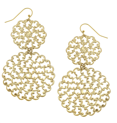 Gold Double Round Filigree Earrings