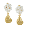 Ladies 24K gold plate oyster and  pearl cluster post earring