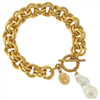 Gold Double Chain Bracelet with toggle closure with a pearl accent