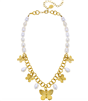 Women's necklace with gold butterflies pendants on a freshwater pearl necklace