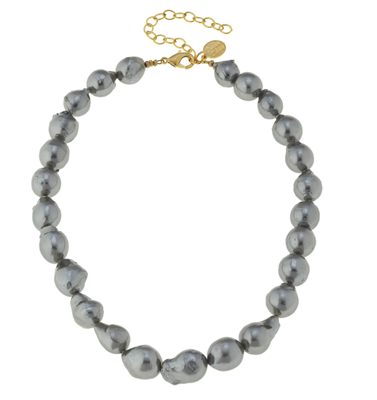 14K Goldplate 16 inch chain necklace with grey baroque pearls